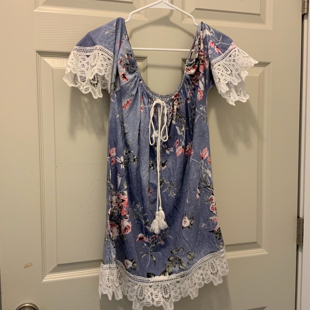 Off The Shoulder Floral Dress With Lace